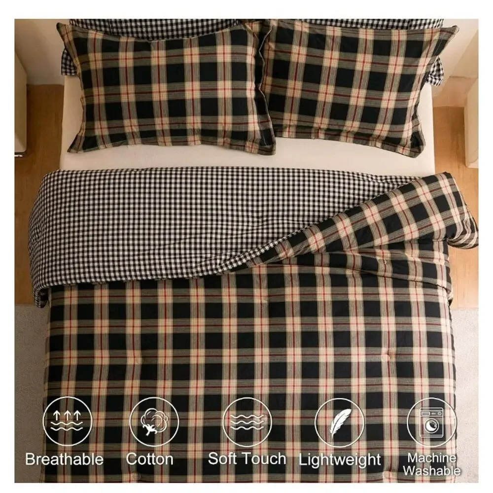 100% Cotton Comforter Set Twin Reversible Soft Washed Cotton All-Season
